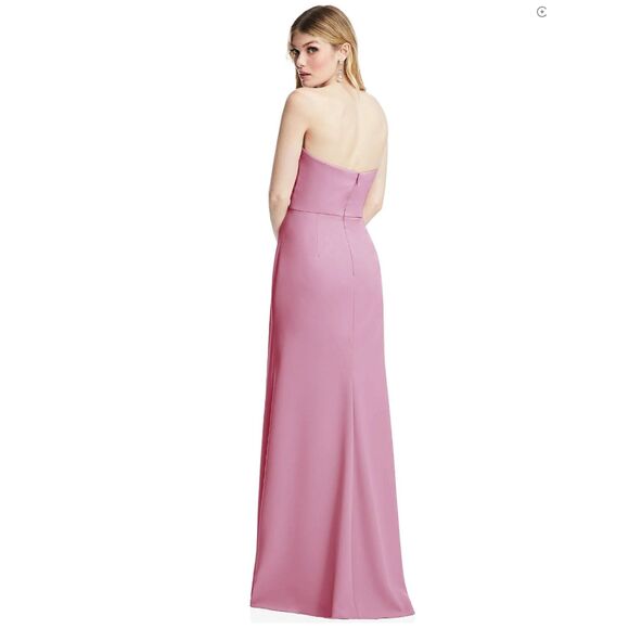 After Six SZ 4 Strapless Pleated Faux Wrap Trumpet Gown Front Slit Powder Pink - Picture 3 of 4